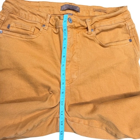 Judy Blue Marigold Yellow High Waist Tummy Control Flare Jeans Raw Hem 16W - Picture 7 of 12